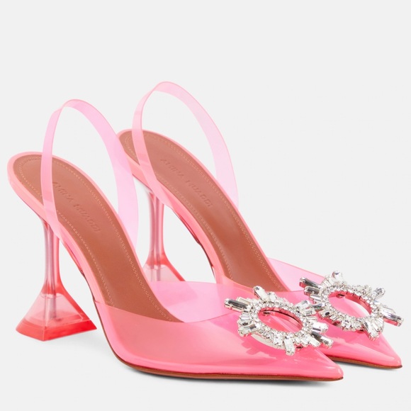 Amina Muaddi Begum Glass crystal buckle PVC pumps slingback shoes